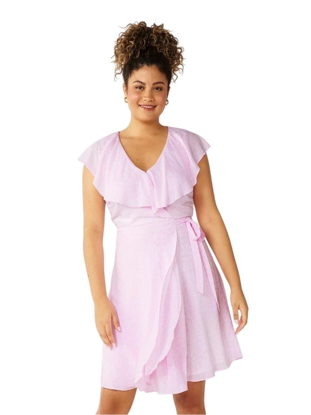 Draper James RSVP Pink Wrap Dress Sleeveless Ruffle Leaf Print Size Medium